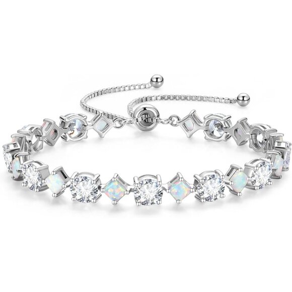 Rhythm of Light Silver Bolo Tennis Birthstone Bracelet 10-Opal